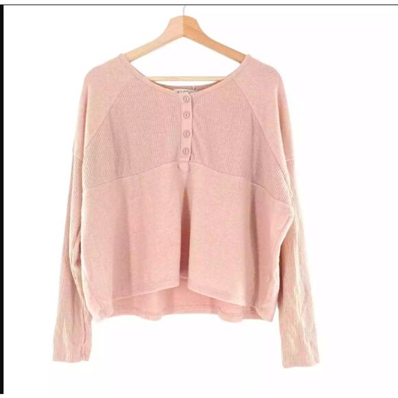 Poof! SOFT Rib Popover Blush Pink Oversize Long Sleeve Medium Casual sweater NEW - Picture 1 of 7